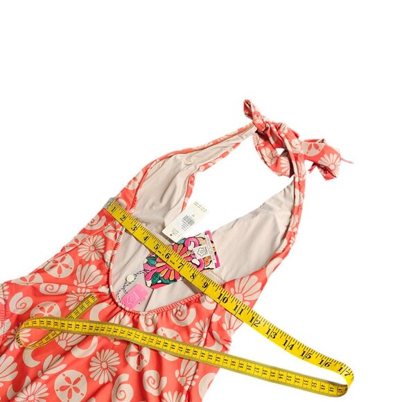 Farm Rio x Anthropologie Plunge Halter One-Piece Swimsuit, Beads, Orange, Small - Picture 10 of 11